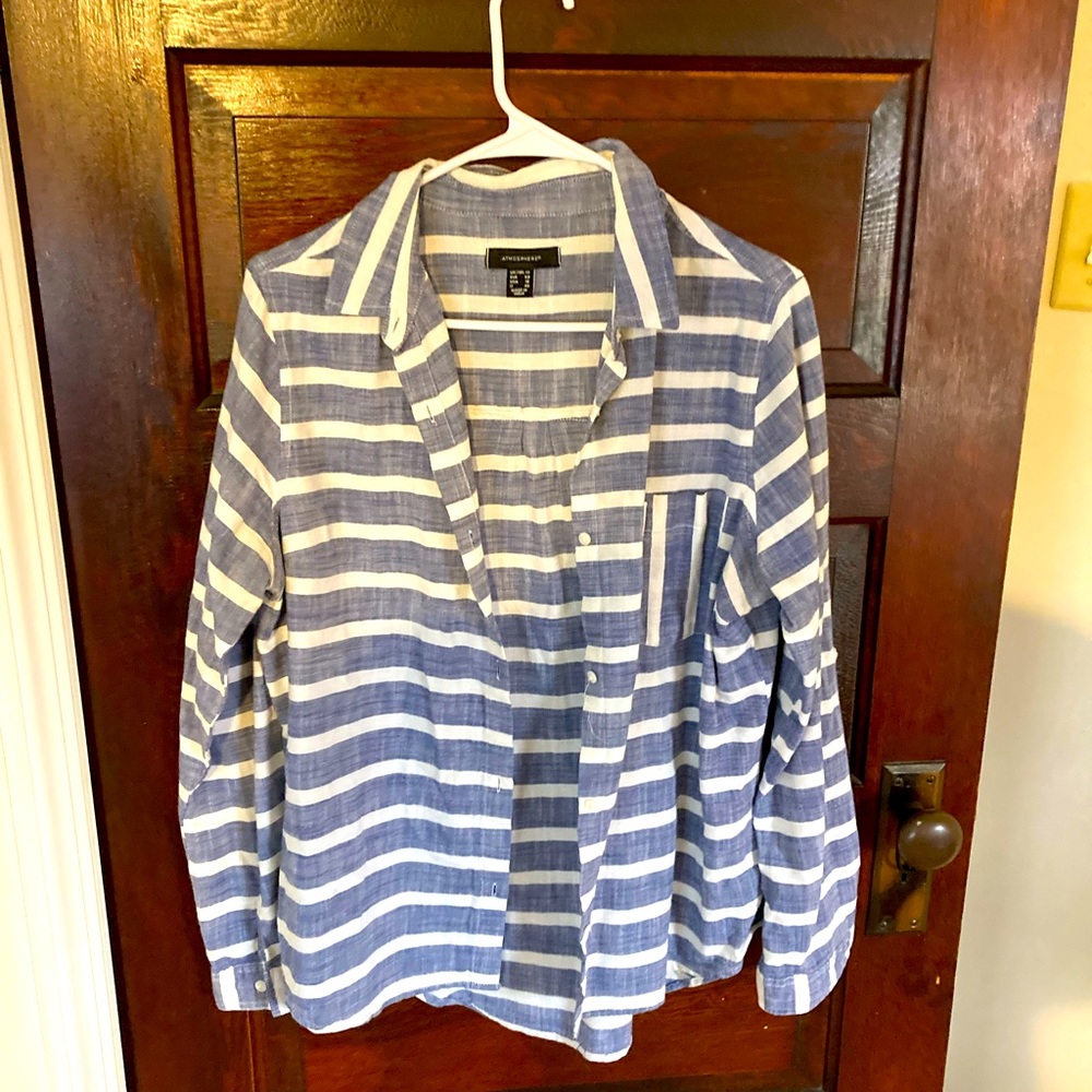Womens blue and white striped shirt, size 10. Smart casual wear.